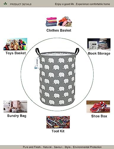 Round Elephant Laundry Hamper Waterproof Fabric Home Storage - Image 3