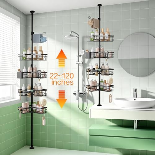Corner Shower Caddy Tension Pole, Rustproof 4-Tier Adjustable 22-120 Inch - Image 3
