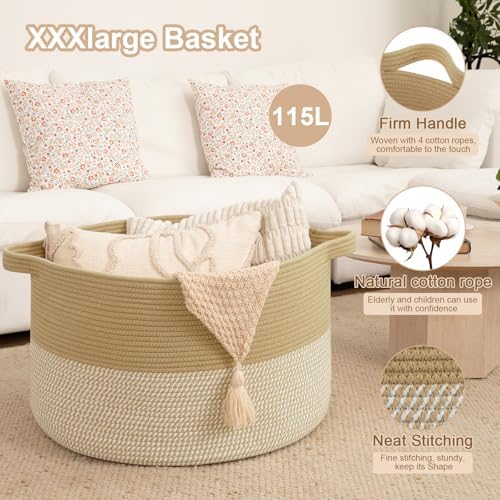OIAHOMY 115L Extra Large Blanket Basket Living Room Laundry Basket Jute - Image 4