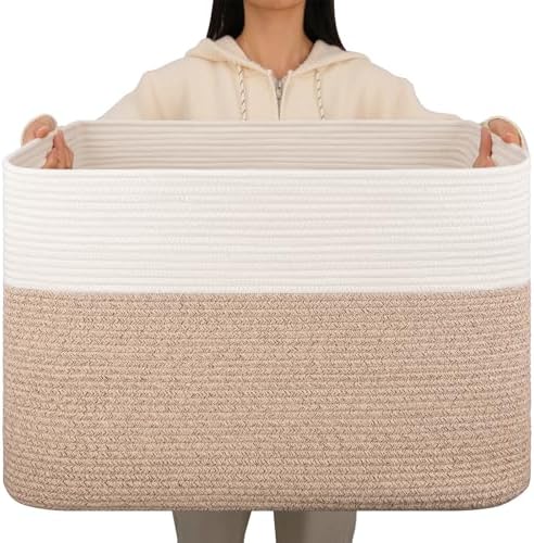 OIAHOMY 108L Extra Large Blanket Basket Dog Toy Basket Brown/White by MasterofSpaceOptimization
