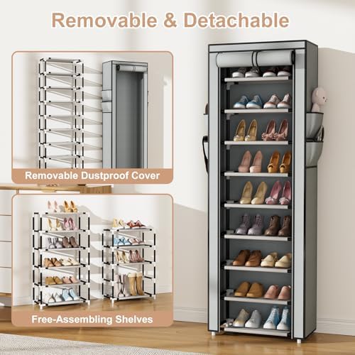 VILICK Shoe Rack with Cover Narrow Shoe Rack Organizer with 4 Side Pockets 10 - Image 6