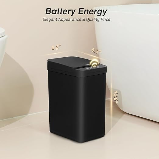 Bathroom Trash Can, 2.6 Gallon Automatic Motion Sensor Touchless Garbage Can, Waterproof Trash Bin with Lid, Narrow Small Waste Bin for Kitchen, Office, Bedroom, Black