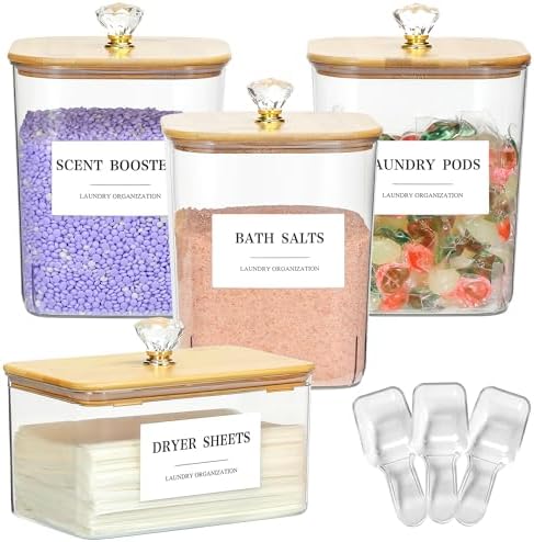4 Pack Clear Laundry Pods Container & Dryer Sheet Holder Set by Dounozzi