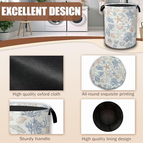 Seashells Starfish Laundry Basket, Waterproof Foldable Laundry Hamper, Dirty - Image 5