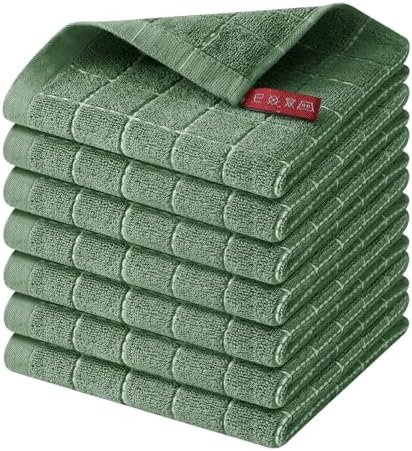 Homaxy 100% Cotton Terry Kitchen Dish Cloths, 7 Pack, Grass Green by Homaxy