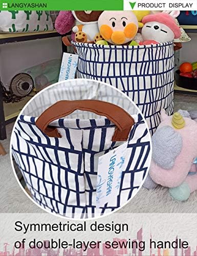 Round Laundry Basket Collapsible Storage Hamper Organizer Blue Stripes - Image 5