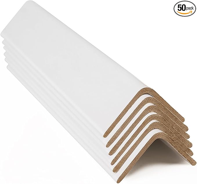 Cardboard Edge Protectors for Shipping - 2"W x 2"D x 72"L, Light Duty .120 ga, Pallet Corner Protectors, Angle Boards, White, 50/Pack