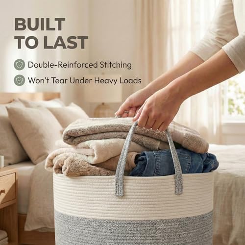 JMvicyroam 65L Extra Large Machine Washable Cotton Rope Blanket Basket - Image 6