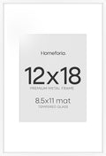 Homeforia 12x18 Picture Frame White, High End Metal 12x18 Poster Frames with Mat 8.5x11 Photo, 12 x 18 White Frames Matted to 8.5 by 11 inch Print, 18x12 Thin Frame, Tempered Glass, Wall Kit, Set of 1