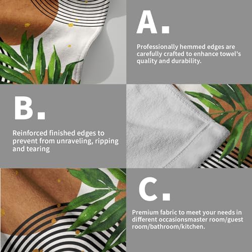 Boho Leaves Hand Towels Mid Century Kitchen Towels 2 Pack Bohemian Fingertip - Image 5