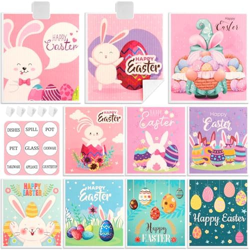 Easter Swedish Dishcloth Set of 10, Super Absorbent Swedish Kitchen Dish Cloths by Lucomb