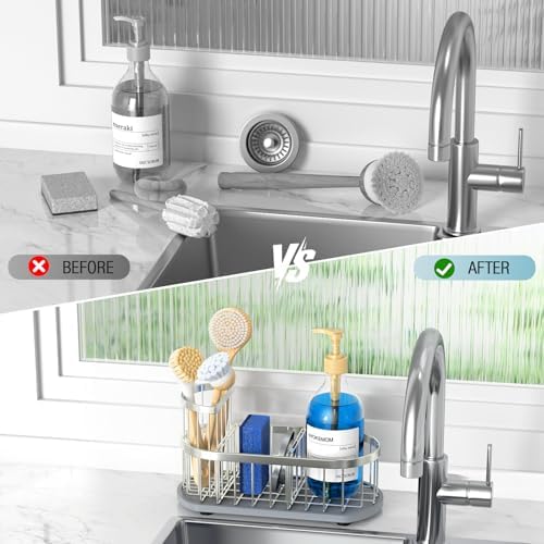 Sink Caddy Kitchen Sink Organizer, Sponge & Brush Holder, Stone Drying Mat - Image 6