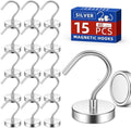 15 Pack Magnetic Hooks Large Opening, 40LBS Neodymium Magnet Hooks by Junarter
