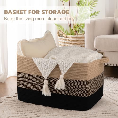 OIAHOMY Large Blanket Basket, 65L Cotton Rope Woven Laundry Basket, Toy Bin - Image 2