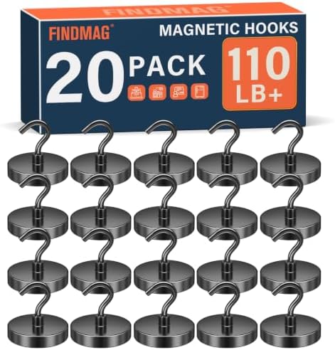 FINDMAG Black Magnetic Hooks, 110LB+ Magnet Hooks by FINDMAG