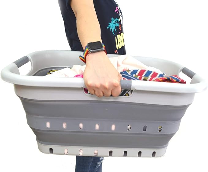 SAMMART 41L Set of 2 Collapsible 3 Handled Plastic Laundry Basket-Foldable Pop - Image 6