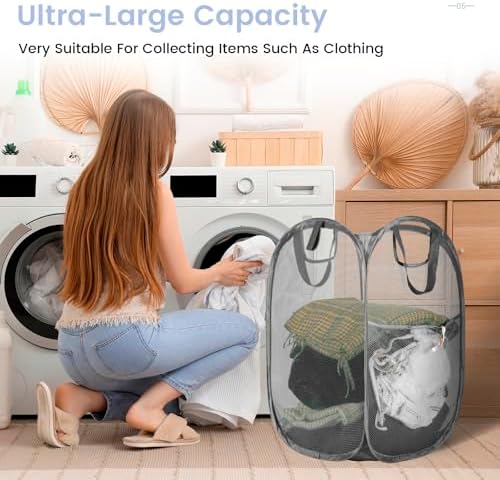 HOUSE AGAIN Strong Mesh Pop Up Laundry Hamper, 70L Collapsible Laundry Basket - Image 3