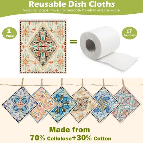 6 Pcs Swedish Paper Cloths for Kitchen, Reusable Paper Towels Washable - Image 3