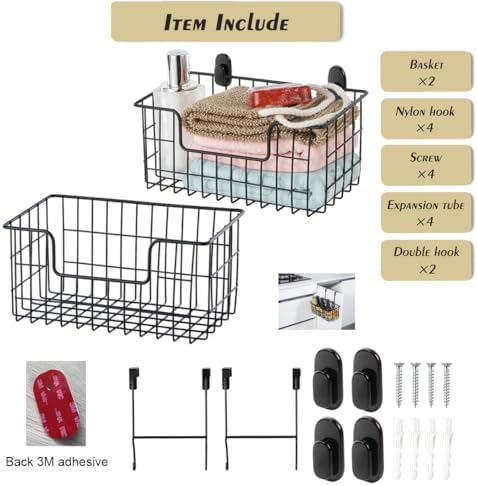 JUNCHU CHERRY Wire Storage Basket 2 Packs, Wall Mounted Kitchen Bathroom - Image 4
