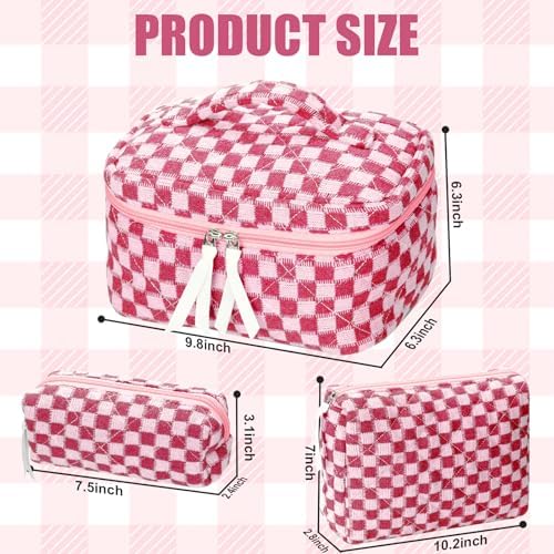 BuyCard Quilted Makeup Bag Set, CuteFloral Cotton Coquette Makeup Bag Toiletry - Image 2