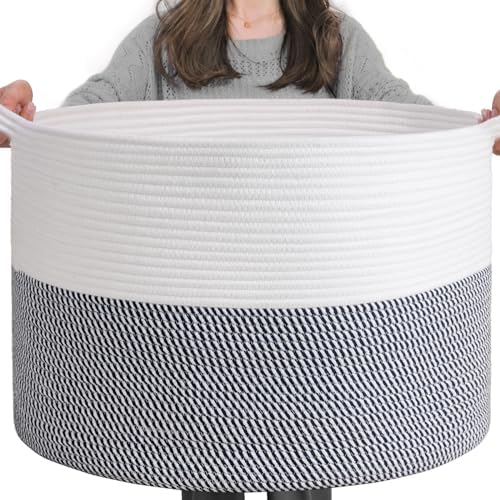 INDRESSME XXXLarge Woven Rope Blanket Basket Living Room Navy by INDRESSME