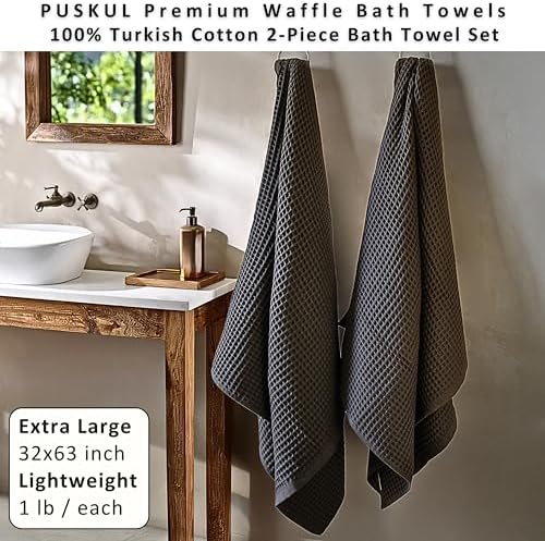 PÜSKÜL Natural 100% Turkish Cotton Waffle Bath Towels Set of 2, Extra-Large - Image 4
