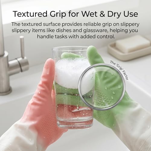 Cleaning Gloves 2 Pairs Medium, Reusable Rubber Dishwashing Kitchen Women - Image 5