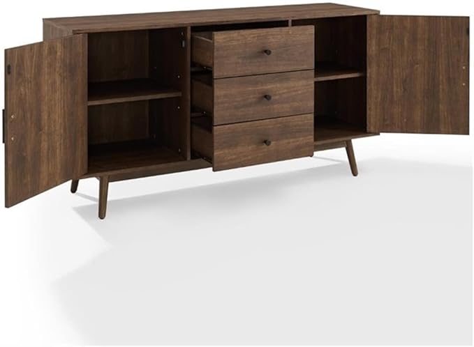 Pemberly Row 3-Drawer Mid-Century Wood Sideboard Buffet Cabinet in Brown