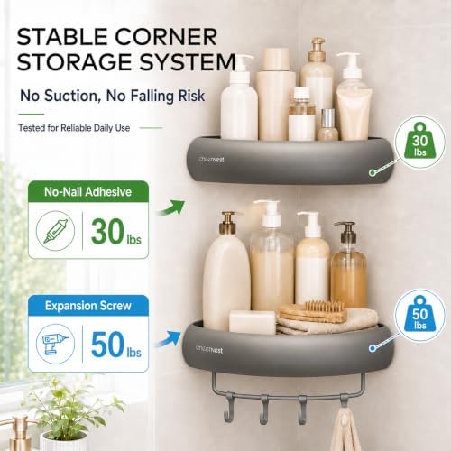 Corner Shower Caddy Adhesive, No Drilling Shower Organizer Shelf - Image 3