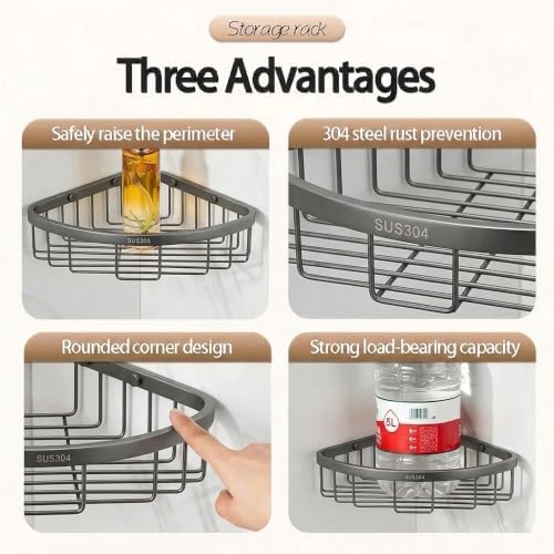 Corner Shower Caddy, 201 Stainless Steel Bathroom Shelf Organizer, Wall Mounted - Image 3