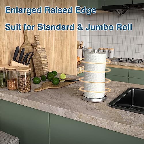 Paper Towel Holder Countertop, One-Handed Tear, Stainless Steel, Weighted Base - Image 2