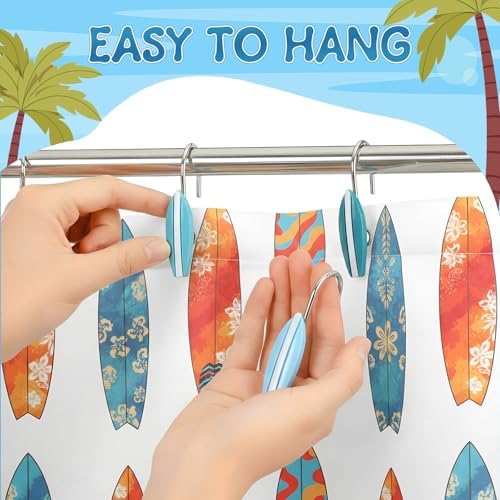 Amyhill 12 Pcs Surfboard Shower Curtain Hooks Decorative Shower Curtain Rings - Image 5