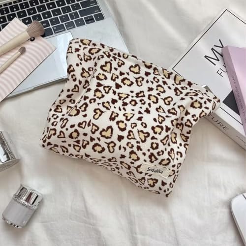 Leopard Makeup Bags for Women, Corduroy Cosmetic Pouch Large Purse - Image 2