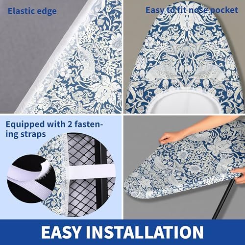 Ironing Board Cover and Pad, Thick Scorch Resistant Padding Blue Bird Flowers - Image 3