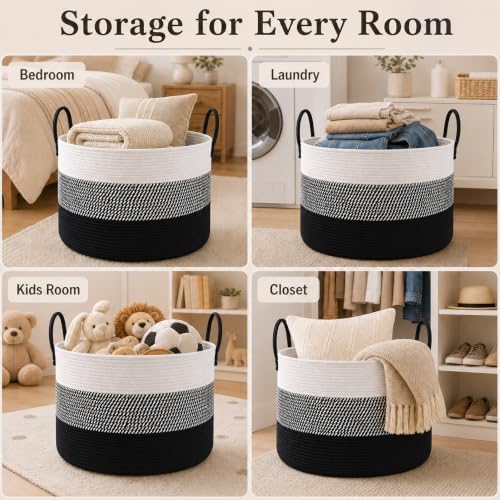 JMvicyroam 115L Extra Large Machine Washable Cotton Rope Blanket Basket - Image 5