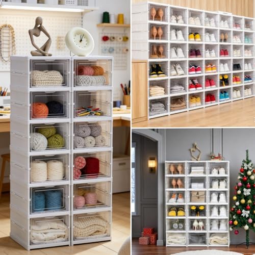ZLLZUU Shoe Storage Box, No-Assembly 6 Tiers Foldable Shoe Organizer - Image 5