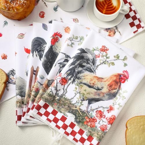 Sunnyray 6 Pcs Farmhouse Rooster Kitchen Towels Dish Cloths - Image 6