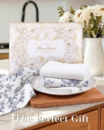 Miss Adola 4pcs Cotton Waffle Kitchen Towels, Toile Print - Image 6