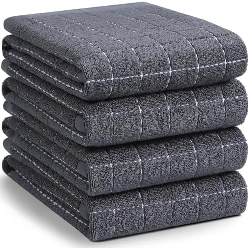 Homaxy 100% Cotton Terry Kitchen Towels, Large 4 Pack, Dark Grey by Homaxy