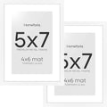 Homeforia 5x7 Picture Frame White, High End Metal 5 x 7 White Frames with Mat 4 x 6 for Art, 5x7 Desk Frame Matted to 4x6 inch Photo, 5 by 7 Wall or Tabletop Frames, Tempered Glass, Wall Kit, Set of 2