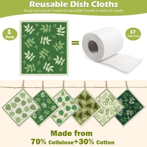 6 Pcs Swedish Paper Cloths for Kitchen, Reusable Paper Towels Washable - Image 3