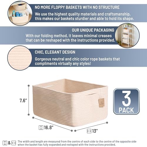 NaturalCozy Storage Baskets 16.8”x13”x7.6” Cotton Rope Woven Baskets - Image 2
