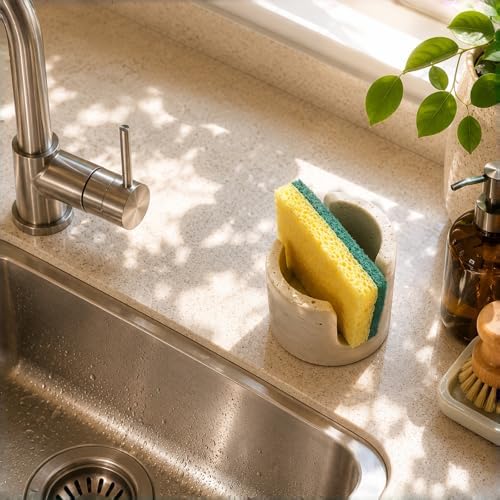 Travertine Sponge Holder, High-Low Airflow Stone Sink Caddy - Image 3