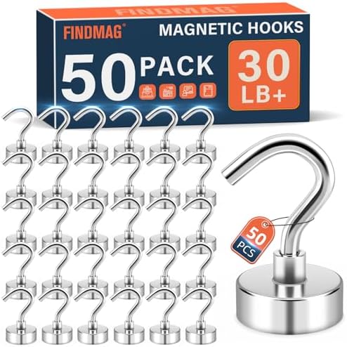 FINDMAG 50 Pack Magnetic Hooks for Cruise Cabins, 30LB+ Magnets by FINDMAG