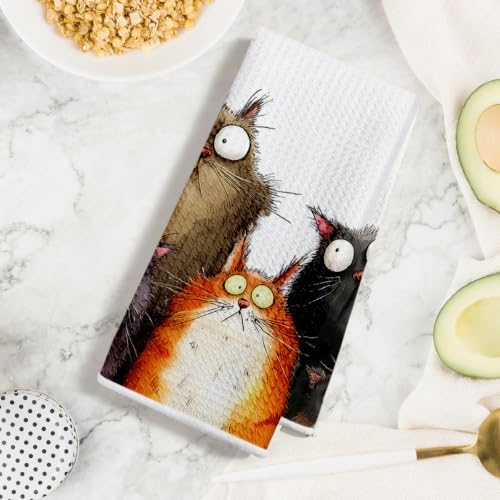 4 Pcs Cute Cat Kitchen Towels, Funny Cats Gifts Absorbent Hand Towels-01 - Image 3