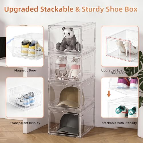 KEFA XL Shoe Storage Box Organizer, 8 Pack Shoe Boxes Clear Plastic Stackable - Image 5