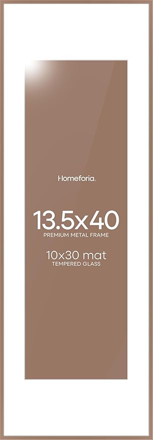 Homeforia 13.5x40 Panoramic Frame Mocha, High End Metal 13.5x40 Picture Frames with Mat 10x30 Photo, 13.5 x 40 Poster Frames Matted to 10 by 30 Print, 40x13.5 Frames, Tempered Glass, Wall Kit, Set of 1