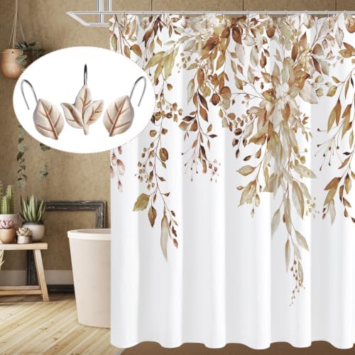 Beige Plant Leaf Shower Curtain Hooks, Eucalyptus Bathroom Decor - Image 5
