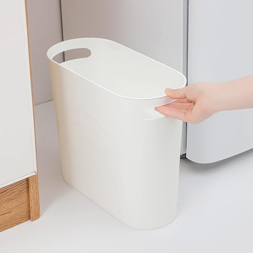 Small Bathroom Trash Can, 3.5 Gallon Slim Garbage Can, 2 Pack White | Plastic - Image 2