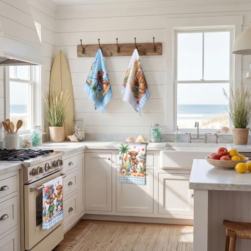 Bencailor 6 Pcs Summer Sea Highland Cow Kitchen Towels Decorative Sets Dish Tea - Image 2